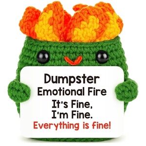 Crochet Dumpster Fire Plush “It’s Fine” Emotional Support Meme Decor Funny Gift